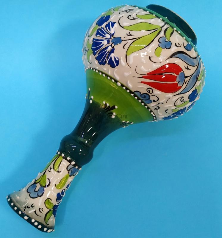El Yapımı Çini Vazo-21 X12 Cm Samur Fırça Işçiliği Yeşil samur 21 cm