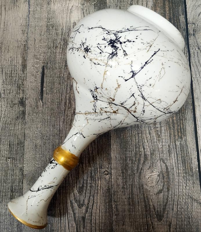 El yapımı 30 cm mermer desenli çini gözyaşı vazo Gold yaldızlı -Beyaz