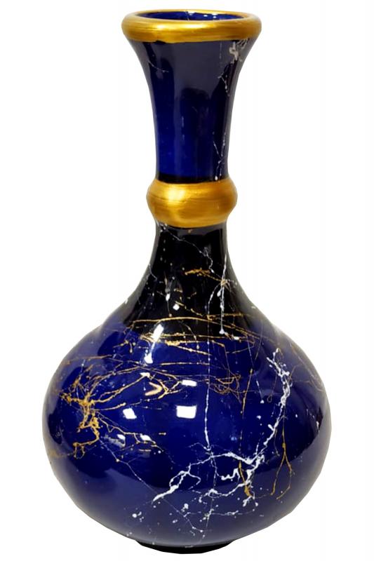 Otogar Çini-3’lü Mermer Desenli Konsol Seti Lacivert Renk Gold Yaldızlı- 1 Küp 25 cm -2 vazo 21 cm
