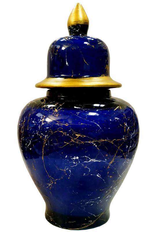 Otogar Çini-3’lü Mermer Desenli Konsol Seti Lacivert Renk Gold Yaldızlı- 1 Küp 25 cm -2 vazo 21 cm
