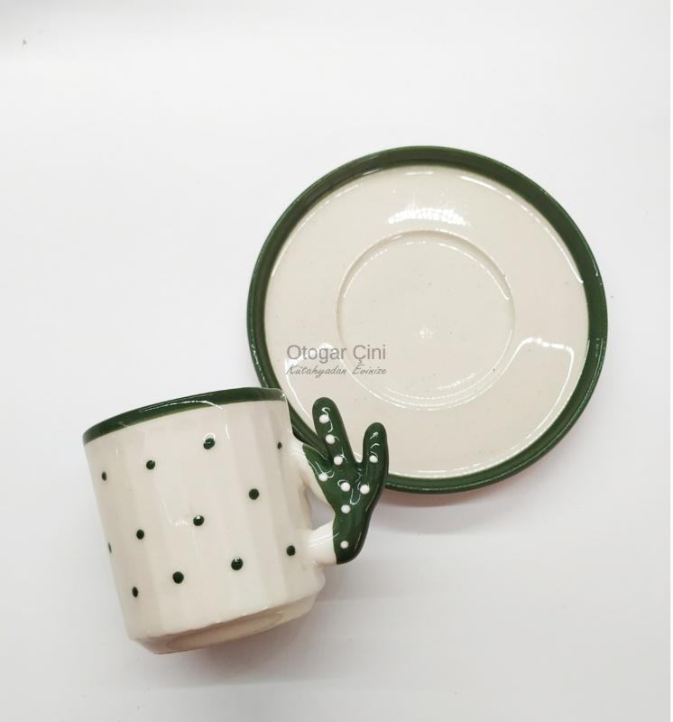 Hediyelik Kaktüs 6 Kişilik 90 Ml Kahve Fincan Takımı+1 Adet 100 gr  Kahve+ 1 Adet Çikolata -Gift Set